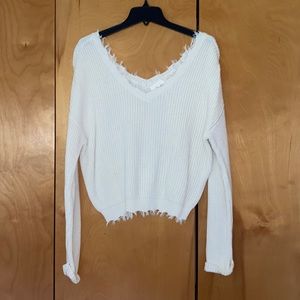 Jessica Simpson Frayed V-Neck Pullover Sweater NWOT